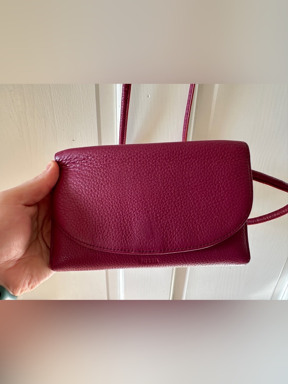 Fossil Sophia Pebble Leather Crossbody Wallet Bag โ Raspberry Pink - Picture 3 of 8